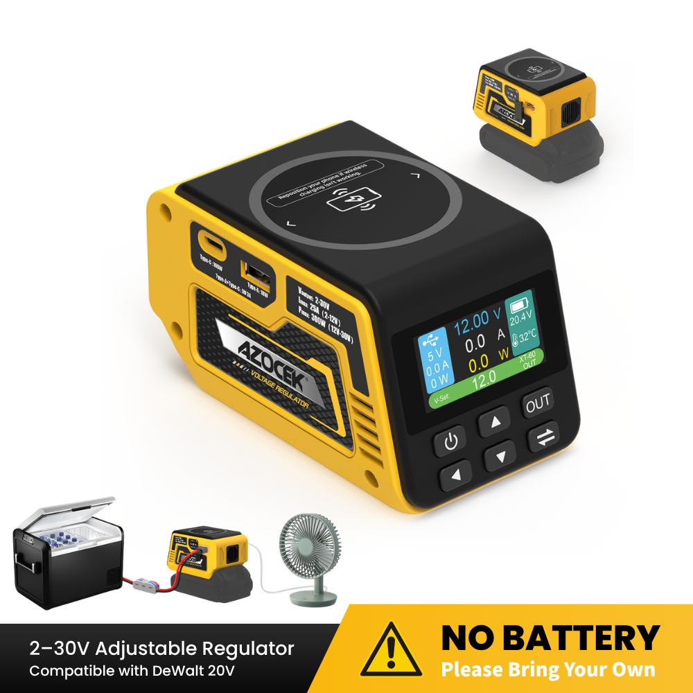 Azocek 300W Power Regulator For Dewalt 20V Batteries – Adjustable 2-30V DC Output