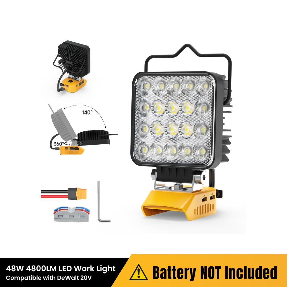 60W 6000LM Work Light – USB-C & USB-A, for DeWalt 20V – Azocek
