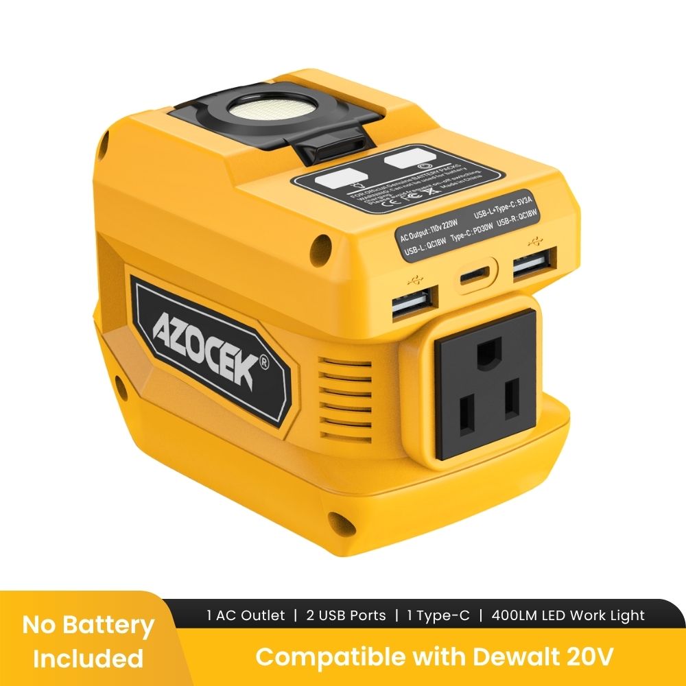 220W Inverter for Dewalt 20V, with AC/USB/Type-C and 400LM LED Light
