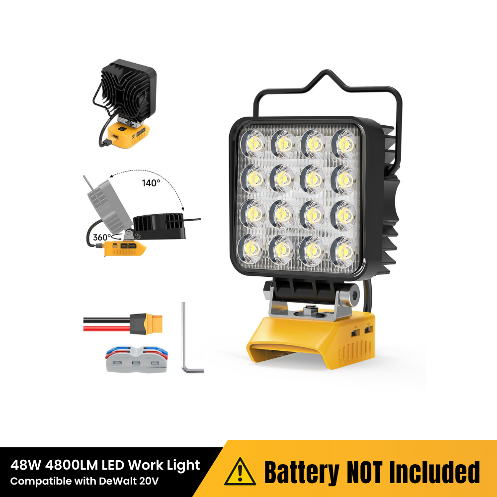 48W 4800LM Work Light – USB-C & USB-A, for DeWalt 20V